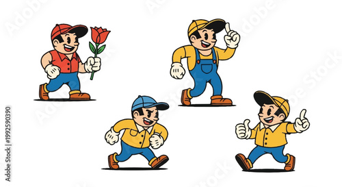 Cartoon characters in various poses on white background