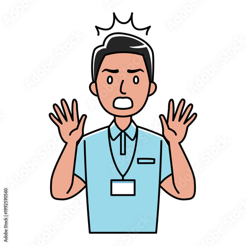 びっくり仰天、驚くポロシャツ姿の外国人男性のイラスト