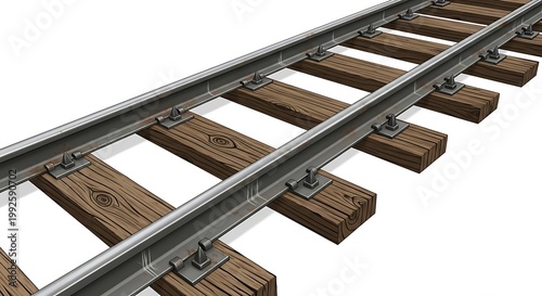 Close up of railway tracks isolated perspective on rails and wooden sleepers