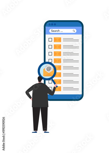 Person Using Magnifying Glass to Inspect Emails on a Large Smartphone