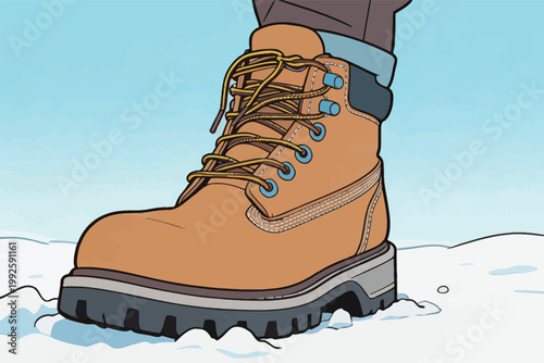 Walking in snow with sturdy boots during winter time in an outdoor setting