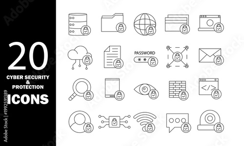 Cyber Security Icon Set Digital Protection and Network Safety Symbols