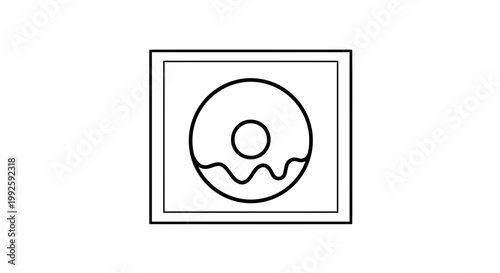 Simple Line Art Icon of a Donut with Drizzle on a White Background