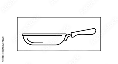 Simple Line Art Icon of a Frying Pan, Kitchenware Cooking Utensil