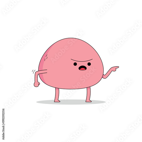 Cute pink mochi cartoon character angry pointing finger doodle