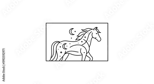 Mystical Horse Silhouette with Moon and Stars, Celestial Equine Design
