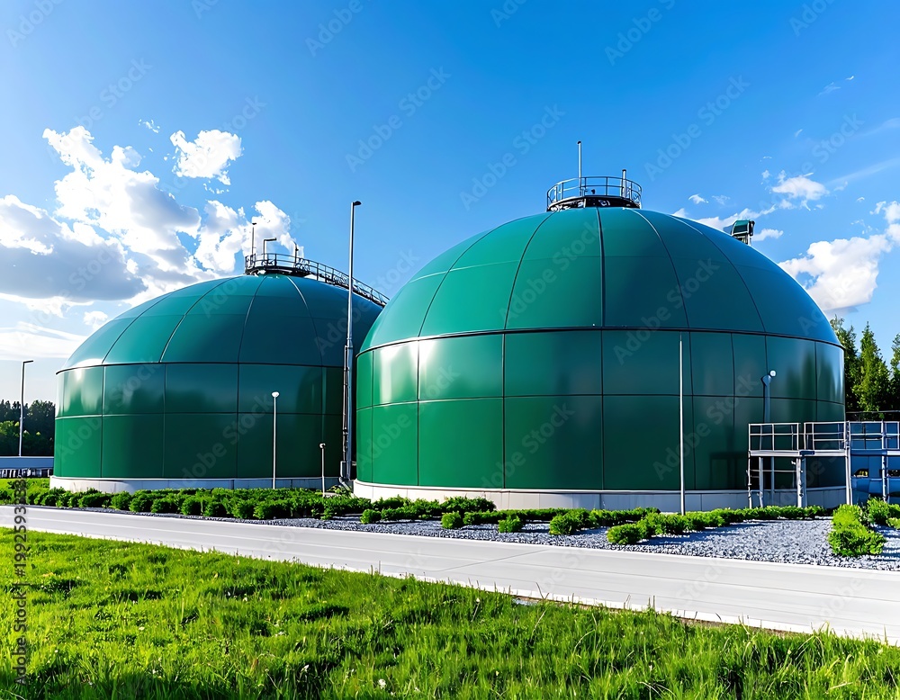 Fototapeta premium Two large green domed structures beside a walkway