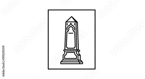 Minimalist Outline of an Ancient Monument Obelisk Pillar with Decorative Archway