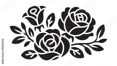 Bunch of black roses and leaves floral design elements vector.