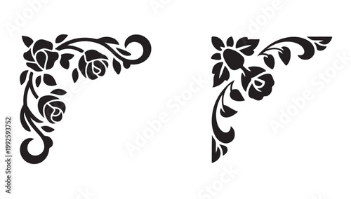 Corner rose border collection for wedding invitations and stationery graphic design projects.