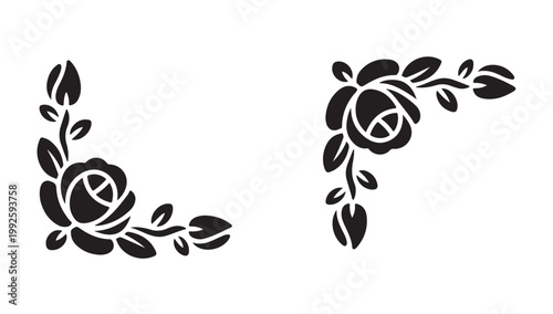 Vintage rose corner ornaments for frame decoration and elegant botanical graphic art design.