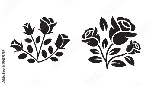 Black roses floral silhouette inside rectangle frame white background vector.