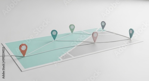 Map with interconnected route pins on a clean background