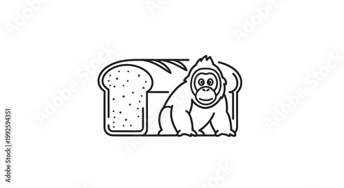 Gorilla Eating Bread Slice Logo Icon