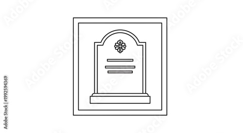 Gravestone Icon Outline Vector Illustration - Cemetery Memorial Symbol