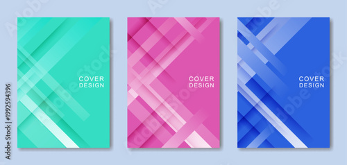 斜線で組み合わせた幾何学的な表紙のテンプレートのセット