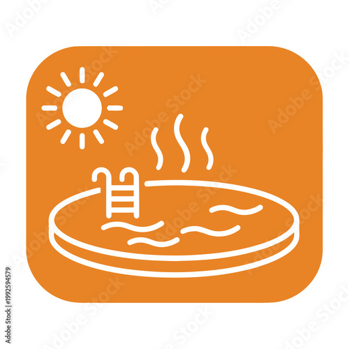 Hot tub with sun icon on orange background