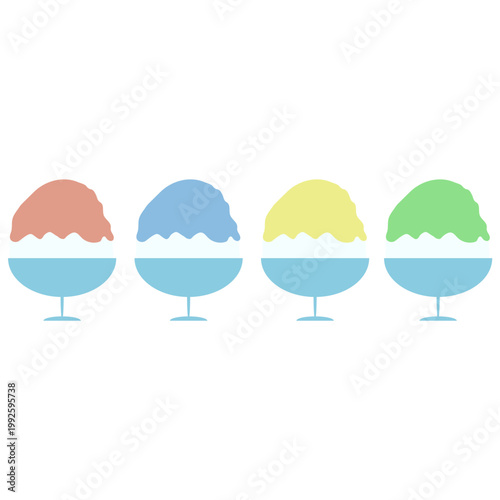 かき氷のセットイラスト 夏のカラフルスイーツ素材 shaved ice dessert set summer vector
