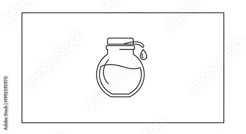 Droplet falling from a glass jar containing liquid, minimalist icon design