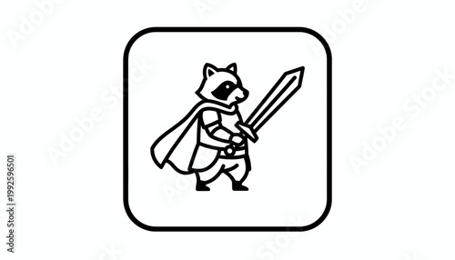 Cartoon Raccoon Warrior with Sword and Cape - Cute Animal Character