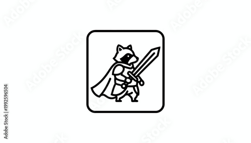 Cartoon Raccoon Knight Warrior with Sword and Cape Icon
