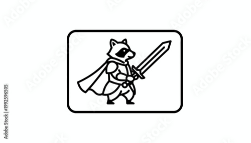 Cartoon Raccoon Warrior with Sword and Cape, Fantasy Character