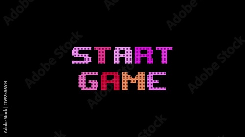 8-bit pixel art colorful start game text screen. looped animation 4k 30fps