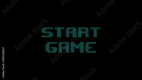 8-bit pixel art blinking blue start game text screen. looped animation 4k 30fps