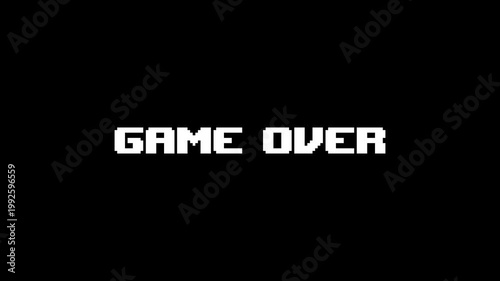 8-bit pixel art white game over text. looped animation 4k 30fps