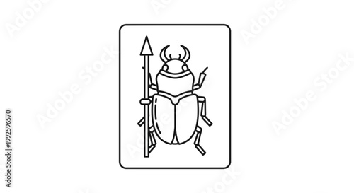 Ancient Egyptian Scarab Beetle Hieroglyph with Spear, Line Art Icon