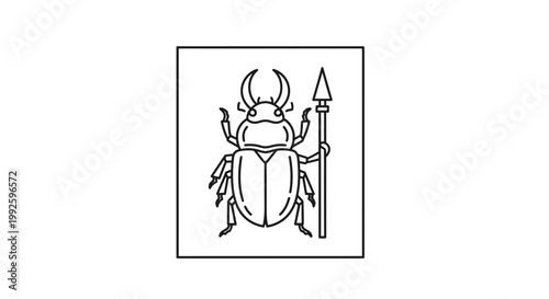 Ancient Egyptian Scarab Beetle with Spear Icon, Hieroglyph Symbol, Vector Illustration