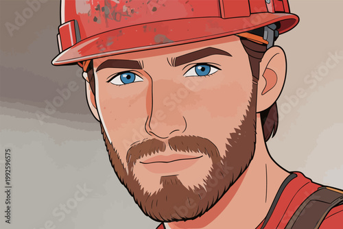 Worker in hard hat shows focus and determination on construction site during day