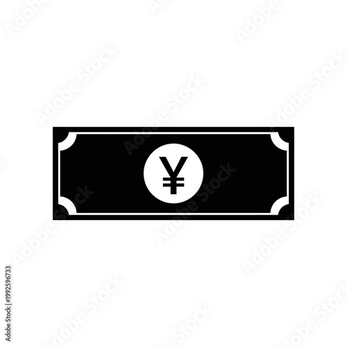 A black and white illustration of a yen banknote on a plain background Yuan Curency