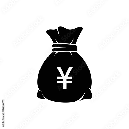 A black money bag with a Japanese yen symbol on a white background Yuan Curency