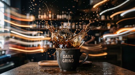 Dynamic Coffee Splash in a Stylish Daily Grind Mug