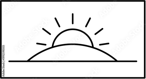 Sunrise Over Horizon Line, Minimalist Line Art, Dawn Sky, New Day Beginning