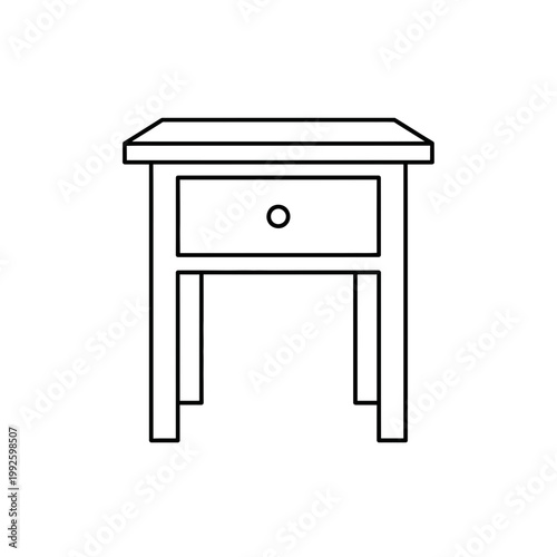 Minimalist nightstand line drawing, simple bedside table icon, clean furniture illustration