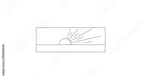 Sunrise Over Horizon Line, Sunbeams Radiating, Minimalist Line Art