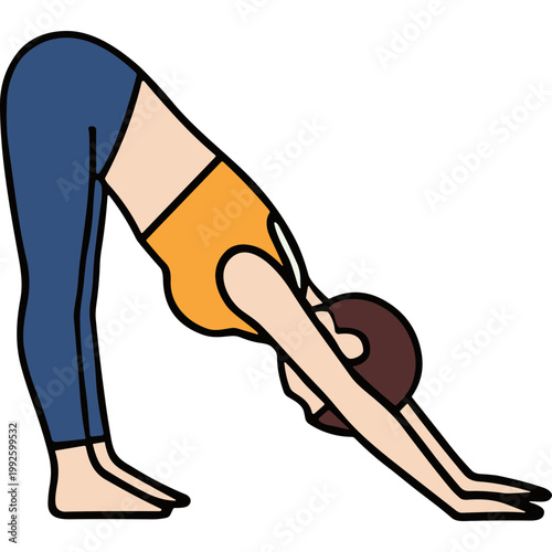 A woman performs downward-facing dog yoga pose on the floor indoors.