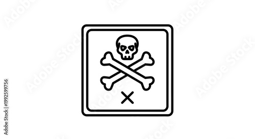 Skull and Crossbones Warning Sign Icon, Danger Symbol, Toxic Hazard Alert