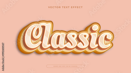 Retro classic text effect with cream script letters and warm orange 3D extrusion on a soft peach background