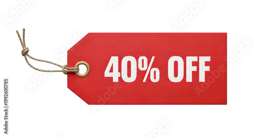 Vibrant red sale tag displaying 40 percent off discount