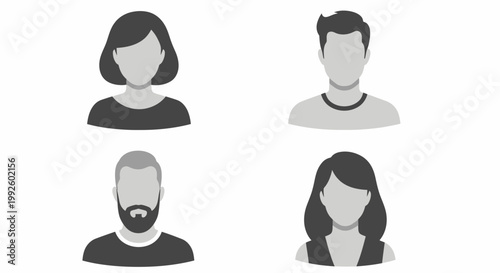 Four Faceless People Avatars in Minimalist Gray Silhouettes for Visual Concept and Design.