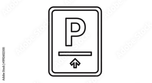 Parking Sign Icon with Arrow and Line, Vector Illustration