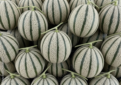 close-up pattern of fresh green watermelons in natural light