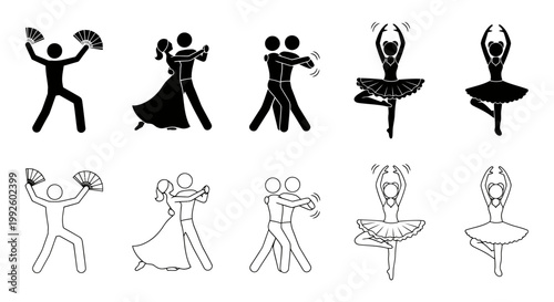 Series of Dancing Silhouettes in Dynamic Poses Demonstrating Movement and Rhythm.