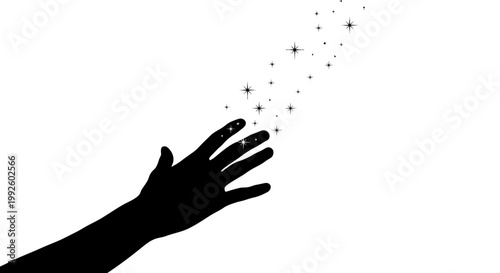 a hand reaching for magic sparkling stars.