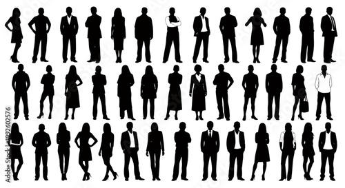Group of silhouetted people in various standing and walking poses forming a diverse crowd.