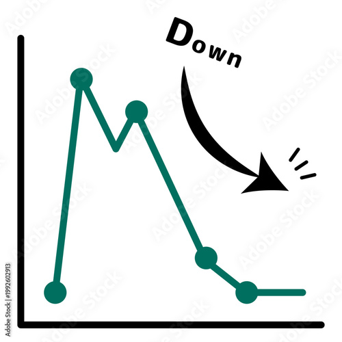 Downward line graph and arrow business illustration