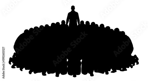 A lone figure standing on a crowd.